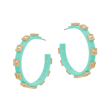 Mint and Gold Stud Acrylic Hoops