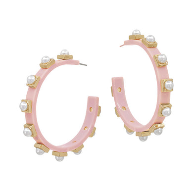 Pink and Pearl Acrylic Stud Hoops
