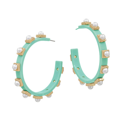 Mint and Pearl Acrylic Stud Hoops