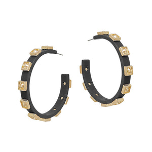 Black and Gold Stud Acrylic Hoops