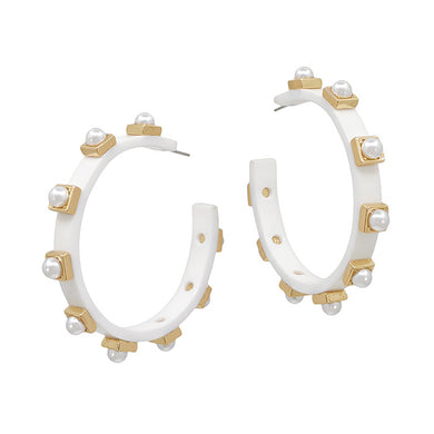 White and Pearl Acrylic Stud Hoops