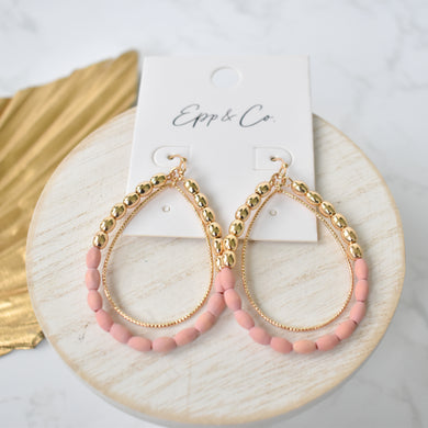 Gold and Pink Wood Teardrops