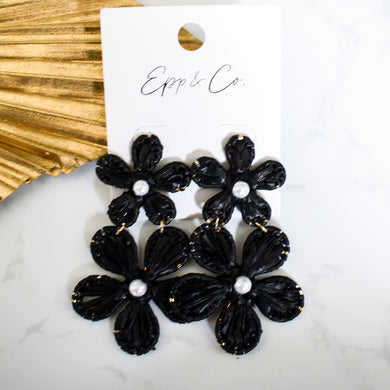Black Double Raffia Flower Drops