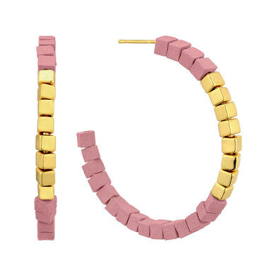 Gold and Pink Wood Hoops