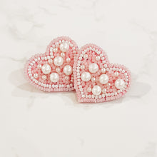 Load image into Gallery viewer, Pearl &amp; Pink Heart Studs