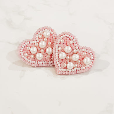 Pearl & Pink Heart Studs