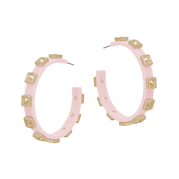 Light Pink and Gold Stud Acrylic Hoops