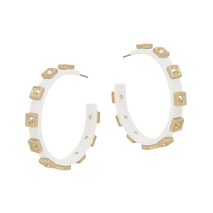 White and Gold Stud Acrylic Hoops