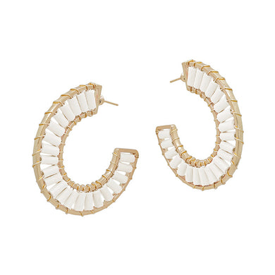Gold & White Bead Hoops