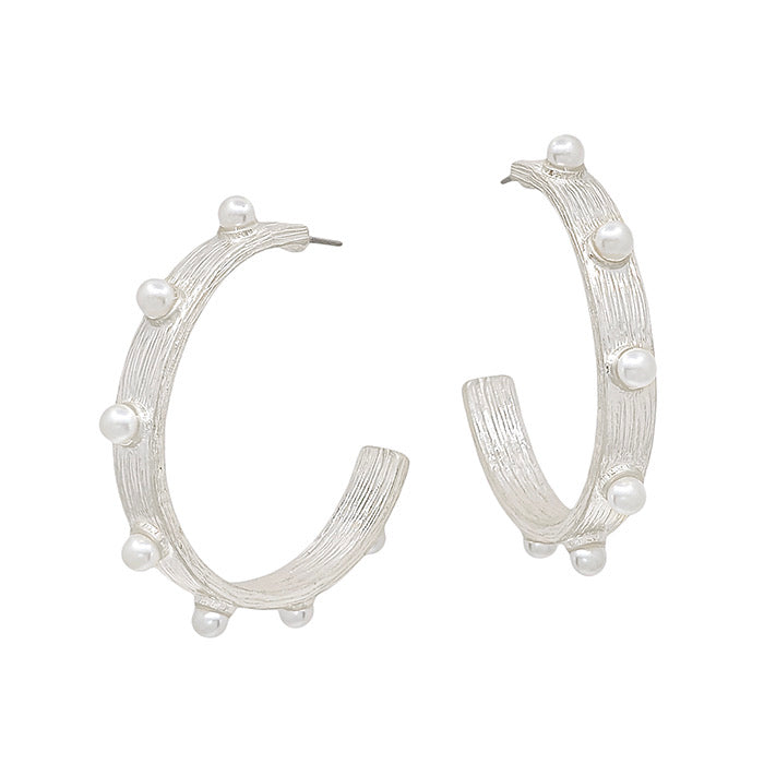 Silver & Pearl Studded Hoops