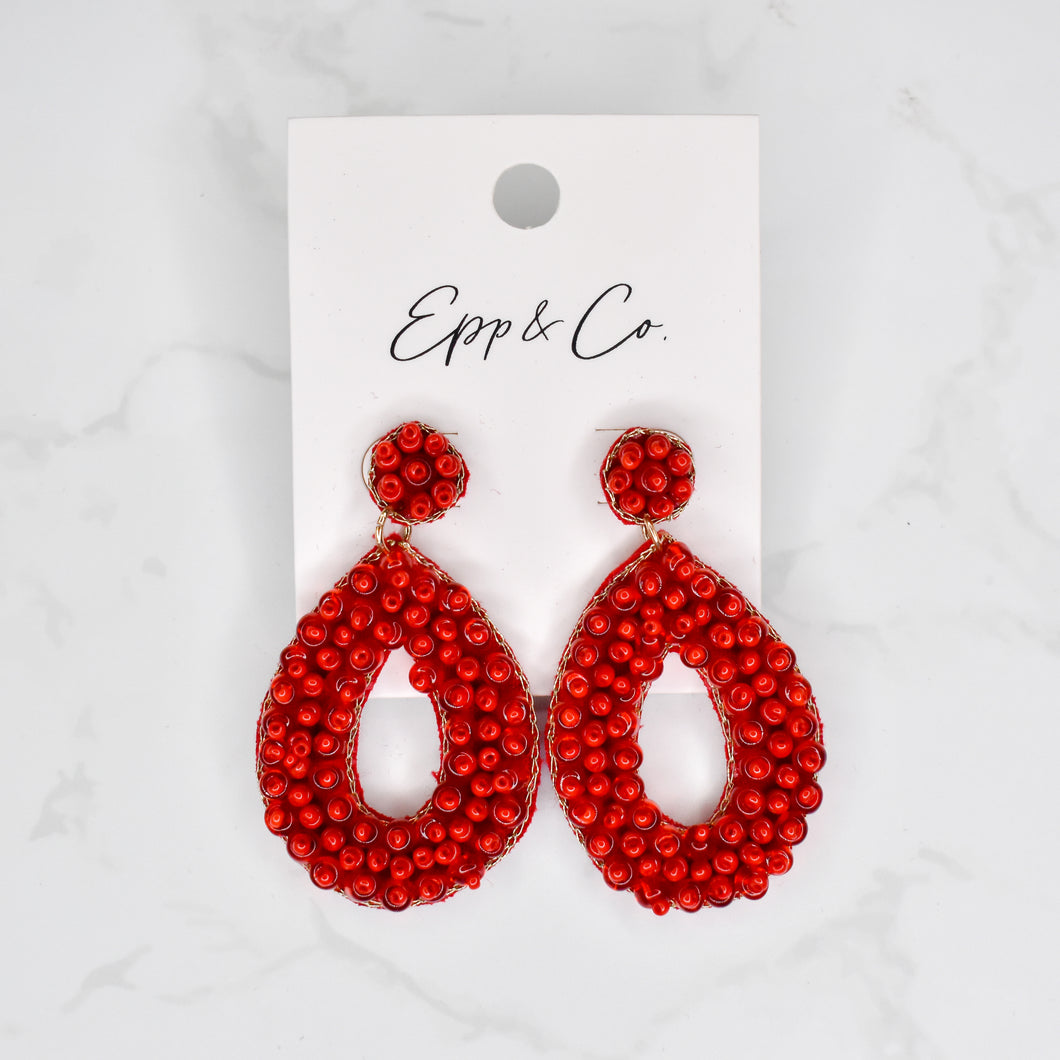 Red Beaded Oval Drops