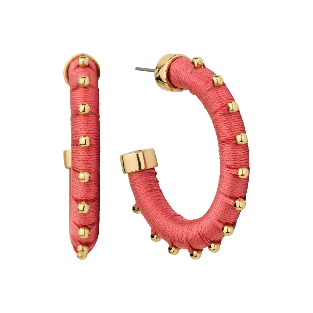 Coral Studded Thread Hoops