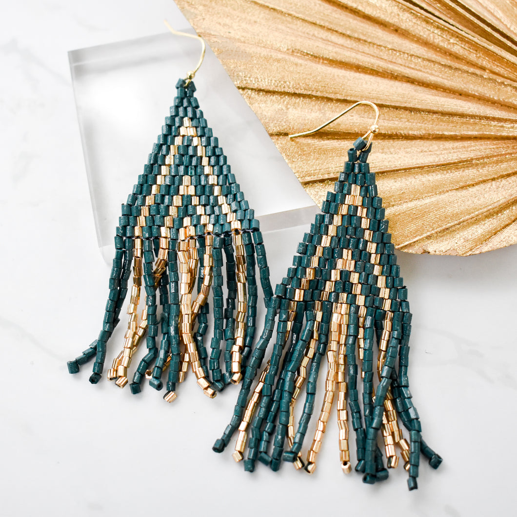 Gold and Emerald Beaded Fringes